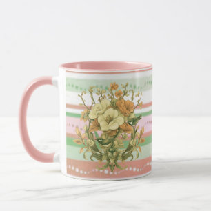 Antike Blumenvase mit rosa Streifen Tasse