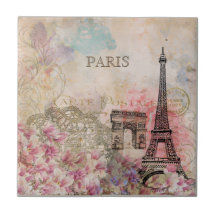 Antike Blumige Paris Eiffelturm Ephemera