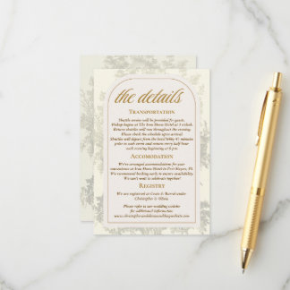Antike bohemian Toile Salbeigrüne Hochzeit  Begleitkarte