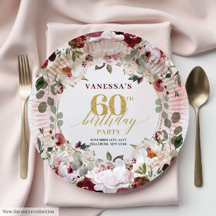 Antike Boho Burgunder-Rosa Goldene Rosen Teller