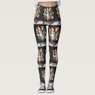Antike Bosschaert niederländische Tulpen und Rosen Leggings