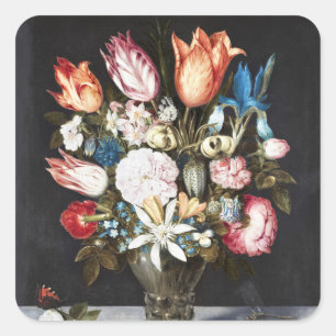 Antike Bosschaert niederländische Tulpen und Rosen Quadratischer Aufkleber