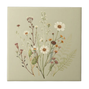 Antike Botanik der Wildblumen und Farne Fliese