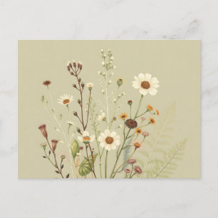Antike Botanik der Wildblumen und Farne Postkarte