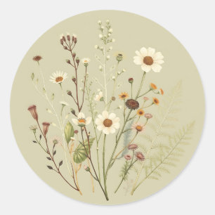 Antike Botanik der Wildblumen und Farne Runder Aufkleber