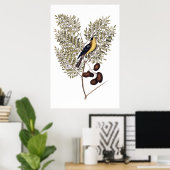 Antike Botanik mit gelbem Vogel Poster (Heimbüro)