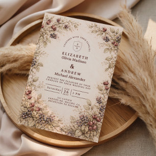 Antike Botanische Beeren-Hochzeit Einladung