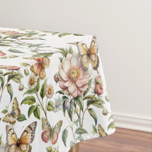 Antike botanische Blumen mit Schmetterling Tischdecke