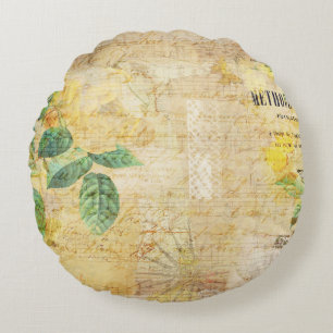 Antike botanische Blumenillustration Rundes Kissen