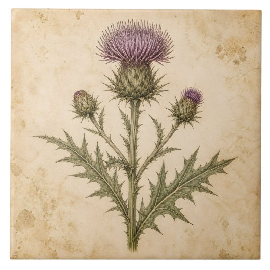 Antike Botanische Distel Fliese (Vorderseite)