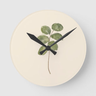 Antike Botanische Eukalyptus-Blatt-Uhren Runde Wanduhr