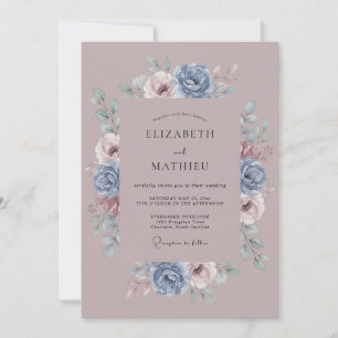 Antike Botanische Hochzeit in Mauve Einladung