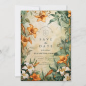 Antike Botanische Hochzeit mit Blumen Save The Date (Vorderseite)