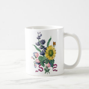 Antike botanische Illustration eines Blumenstrauße Kaffeetasse