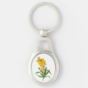 Antike botanische Illustration, gelbe Blumen. Schlüsselanhänger