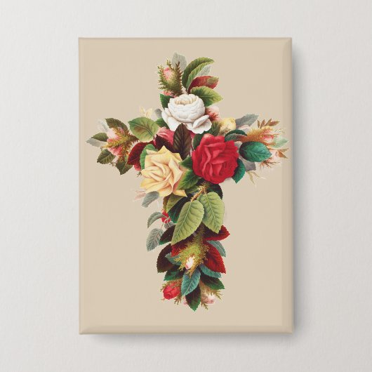 Antike botanische Kreuz-Rosen religiöse Kunst Button (Vorderseite)