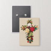 Antike botanische Kreuz-Rosen religiöse Kunst Button (Vorderseite/Rückseite)