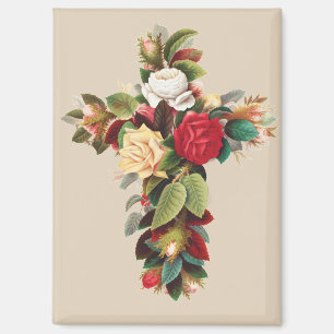 Antike botanische Kreuz-Rosen religiöse Kunst Magnet