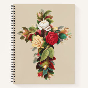 Antike botanische Kreuz-Rosen religiöse Kunst Notizblock