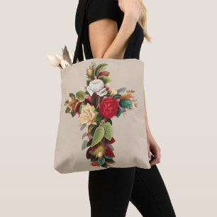 Antike botanische Kreuz-Rosen religiöse Kunst Tasche