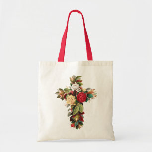 Antike botanische Kreuz-Rosen religiöse Kunst Tragetasche