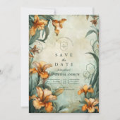 Antike Botanische Lilien-Hochzeit Save The Date (Vorderseite)