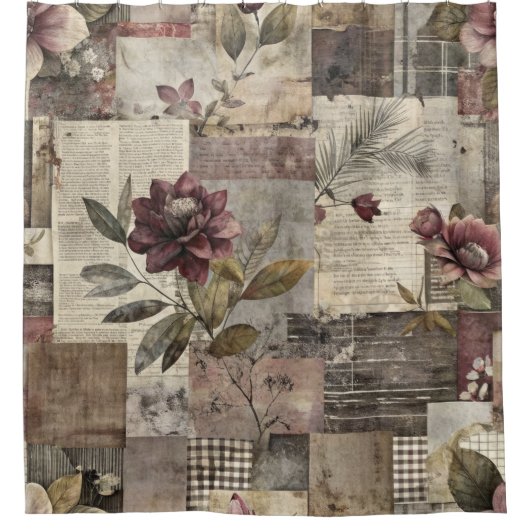 Antike botanische Patchwork-Rustikal (1) Duschvorhang (Vorderseite)