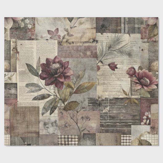 Antike Botanische Patchwork-Rustikal (1) Geschenkpapier (Flach)