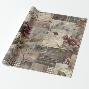 Antike Botanische Patchwork-Rustikal (1) Geschenkpapier