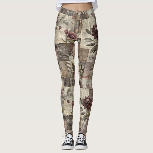 Antike Botanische Patchwork Rustikal (2) Leggings (Vorderseite)