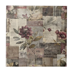 Antike botanische Patchwork-Rustikalität (1) Fliese