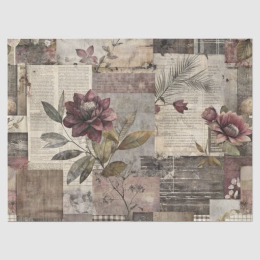 Antike botanische Patchwork-Rustikalität (1) Seidenpapier (Vorderseite)