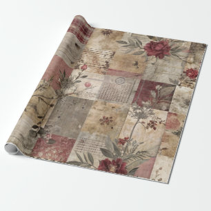 Antike botanische Patchwork-Rustikalität Geschenkpapier