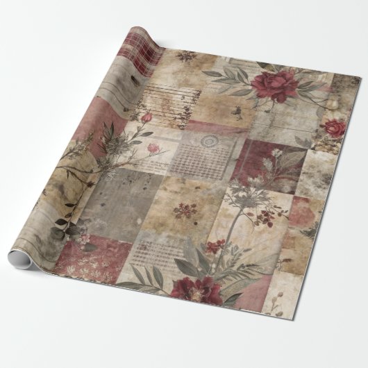 Antike botanische Patchwork-Rustikalität Geschenkpapier (Ungerollt)