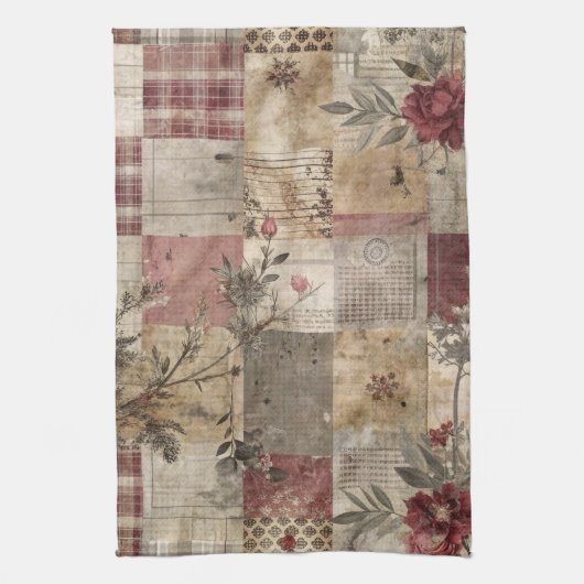 Antike botanische Patchwork-Rustikalität Geschirrtuch (Vertikal)