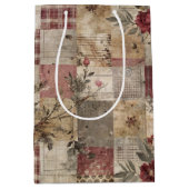 Antike botanische Patchwork-Rustikalität Mittlere Geschenktüte (Vorderseite)