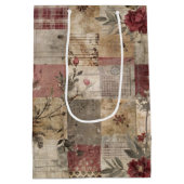Antike botanische Patchwork-Rustikalität Mittlere Geschenktüte (Rückseite)