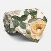 Antike Botanische Rosen auf Creme Krawatte (Gerollt)