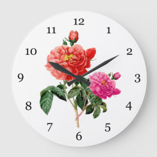 antike botanische rote, rosa Rosenblüten Große Wanduhr