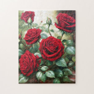 Antike botanische rote Rosen Puzzle