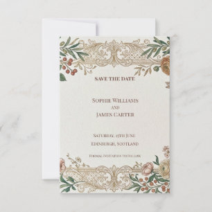 Antike botanische Schriftrolle Save-The-Date-Karte Save The Date