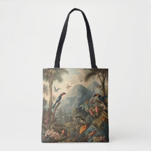 Antike botanische Szene mit Tukanen und Blumen Tasche