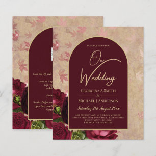 Antike Botanische Tiefrote Rosen Hochzeit Gold Tex