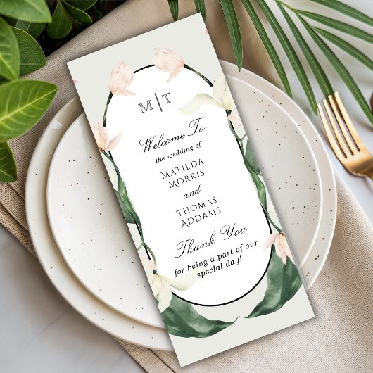 Antike botanische Tulpen-Monogramm-Hochzeitsprogra