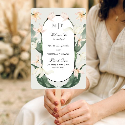 Antike botanische Tulpen-Monogramm-Hochzeitsprogra Fächer
