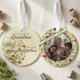 Antike botanische Wildblumen-Familienfoto-Erinneru Ornament