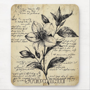 Antike braune Blumen Kalligrafie Pergament Mousepad