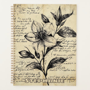 Antike braune Blumen Kalligrafie Pergament Planer
