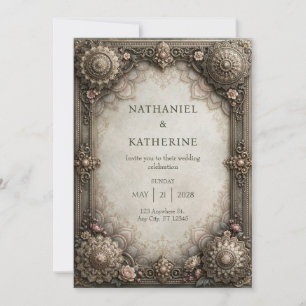Antike Bronze-Mandala-Rahmen-Hochzeit Einladung