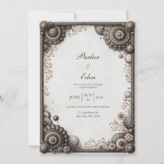 Antike Bronze-Medaillon-Hochzeit Einladung (Vorderseite)